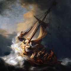 reproductie Christus in de storm op het meer van Galilea van Rembrandt van Rijn